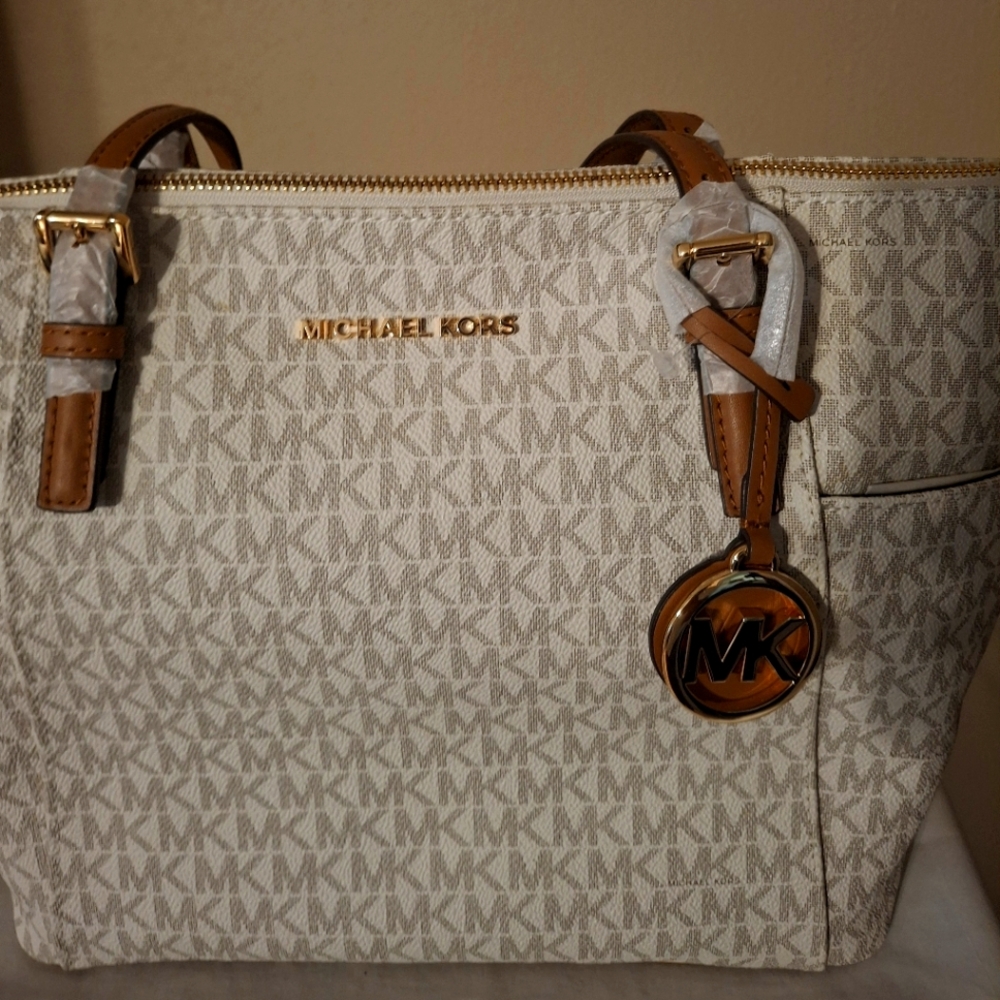 Michael Kors Cream and Tan Tote Bag